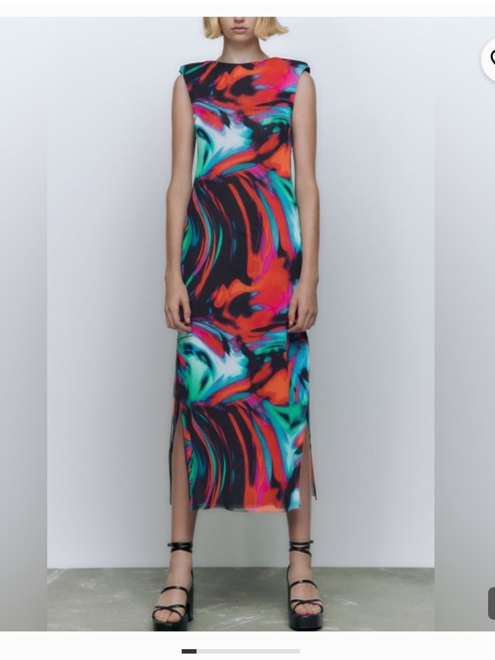 Zara Sleeveless Abstract Maxi Dress in Teal, Purple, Orange and Black